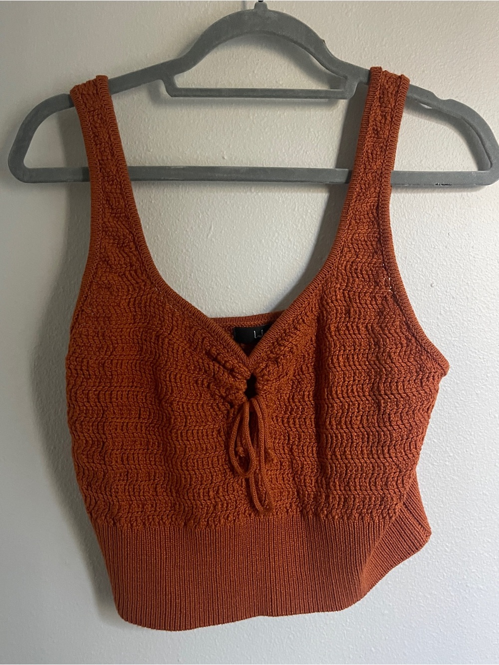 Lulu's Rust Knit Tie-Front Crop Tank
